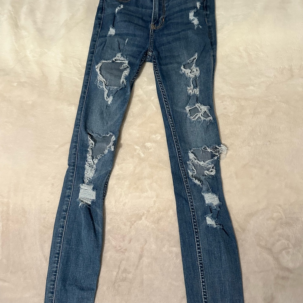 Hollister Women's Distressed Skinny Jeans - Blue
